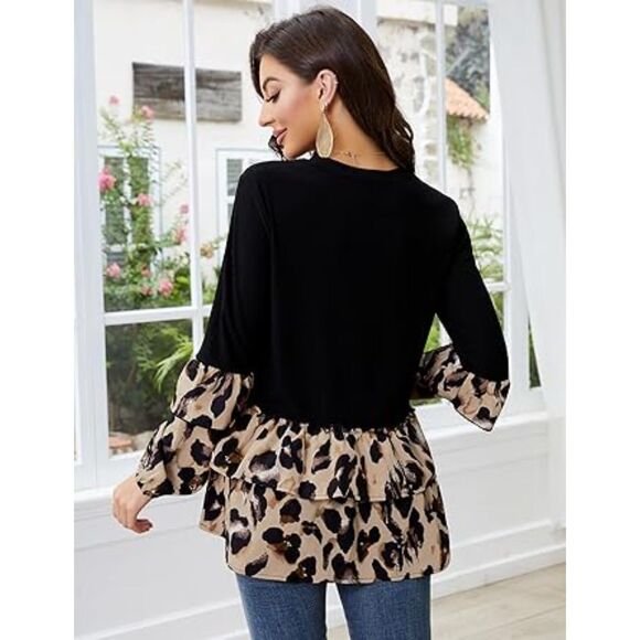 KoJooin Leopard Flowing Ribbed Soft Tunic Top New with Tags Size Large - Picture 2 of 12